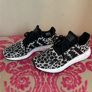 Adidas Swift Running Shoe Black White cheetah print